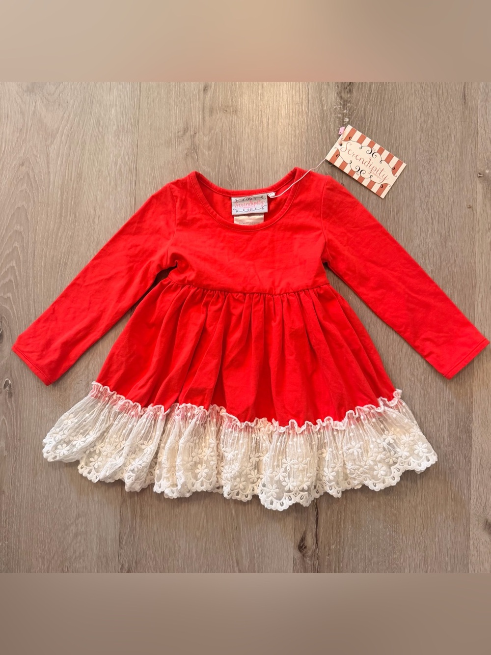 NWT Serendipity Clothing Co. Red Eyelet Lace Ruffle Holiday Dress - 24M